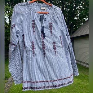 Ruff Hewn Embroidered Top with Tassel Detail and Ruffles. Women’s L